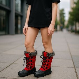 RUGGED OUTBACK Red and Black Fur-Lined Winter Boots